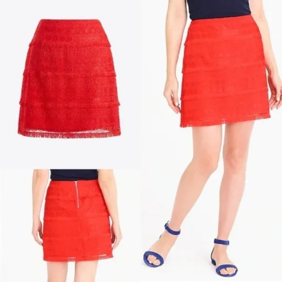 J CREW red fringe lace mini skirt NWT - Picture 1 of 6